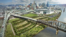Rendering of what a green tailgating space could look like west of Paul Brown Stadium if a current concrete plant on the site is relocated.