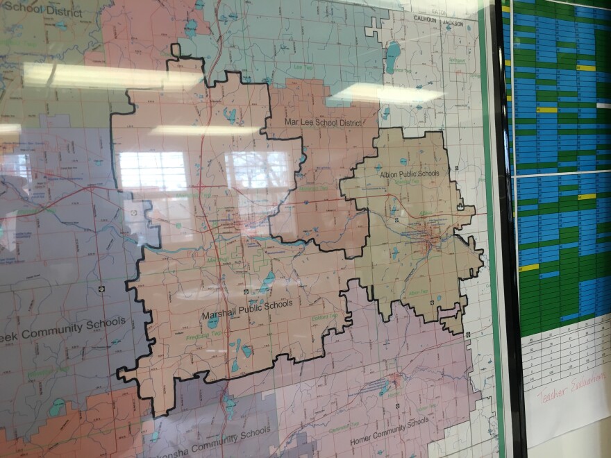 A map of the new school district boundaries for Marshall Public Schools.