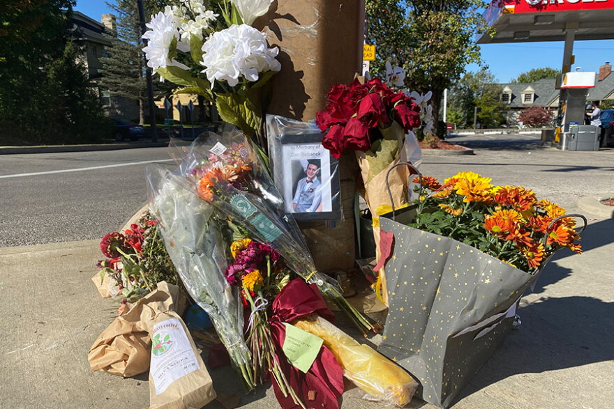 Memorial for Daniel Plebanek on site of accident