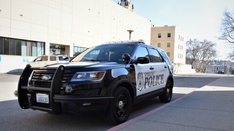 A Spokane Police vehicle parked at the county public safety campus. Sheriffs and police chiefs have criticized police reform laws, especially laws limiting vehicle pursuits, saying they need the authority to detain people they think may have been involved in a crime.