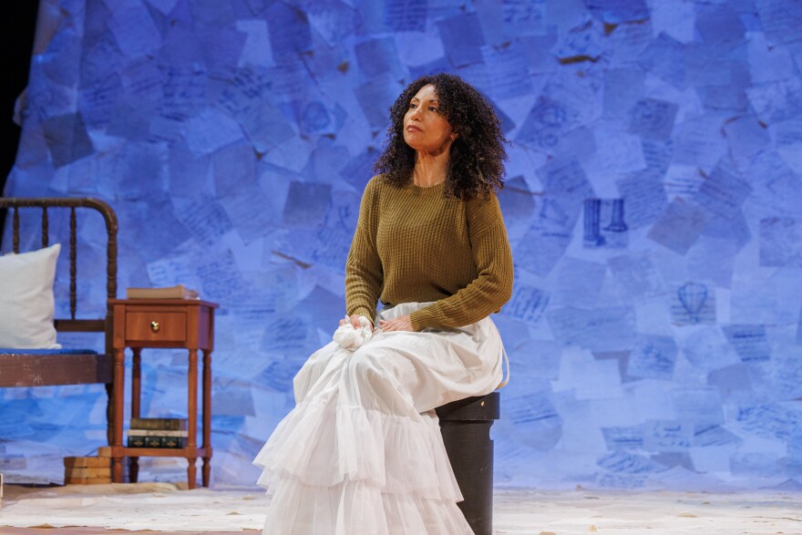 Sabrina Sloan stars as Sally Hemings during an open rehearsal of "Sally: A Solo Play," at the Wharton Center in East Lansing, Mich., on Feb. 10, 2026. The show is making its world premiere on Feb. 19, 2026.