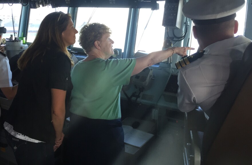 As the 'sponsor' of USS Decatur, Joan Shalikashvili (in green) has been with the ship since it was commissioned. She's the widow of General John Shalikashvili, who was Chairman of the Joint Chiefs of Staff.