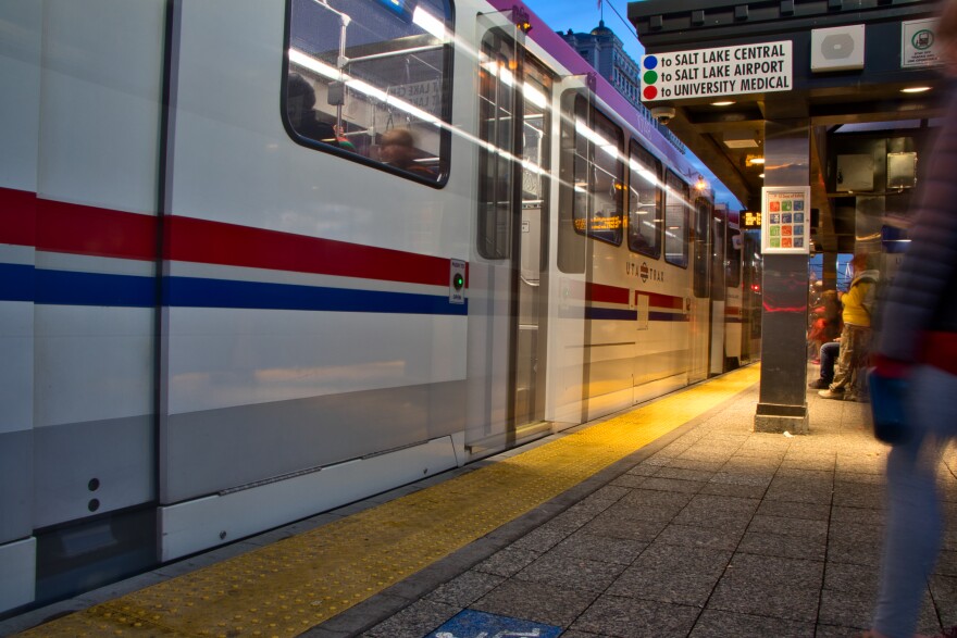 Photo of a TRAX train.