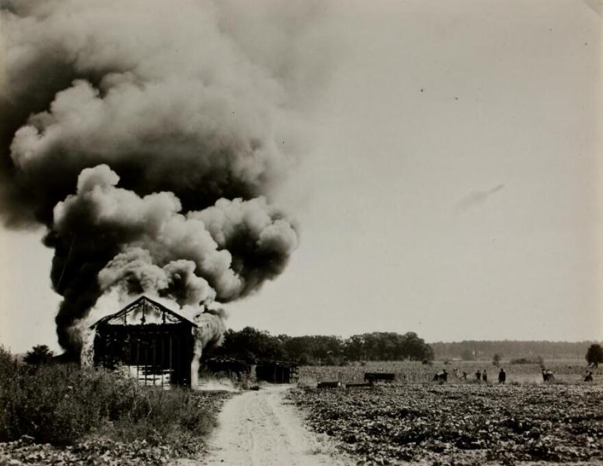 The changing media market is leading local and regional newspapers down the same path as North Carolina's failed tobacco industry. A burning tobacco barn in Rocky Mount (1943).