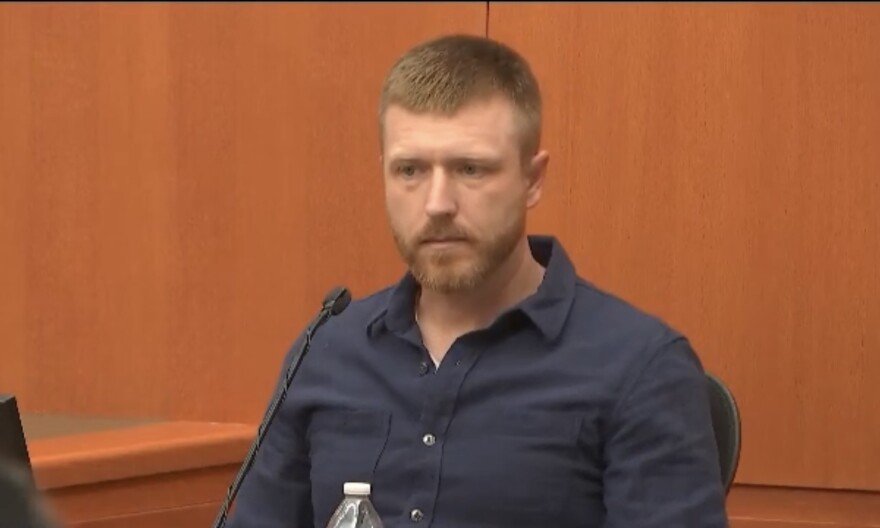 Robert Josh Grossmann answers questions on the witness stand at the Kouri Richins murder trial, Wednesday, March 4, 2026.