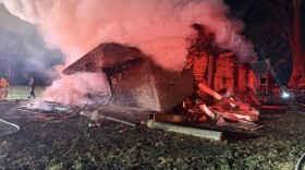 Fire destroys a house in the 6200 block of Anderson Road in Warrick County, IN, Jan. 1, 2026