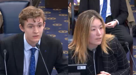 Sitka junior Felix Myers and Anchorage sophomore Maggie Cothran spoke at a joint session of the Alaska House and Senate Education Committees on Wednesday, March 15, 2023. (Screenshots from Gavel Alaska)