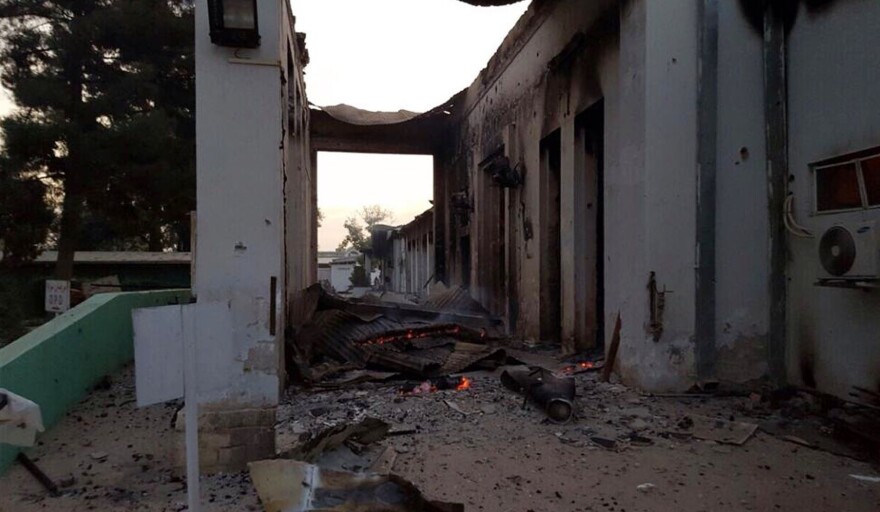 The charred remains of the Doctors Without Borders hospital is seen after being hit by a U.S. airstrike.