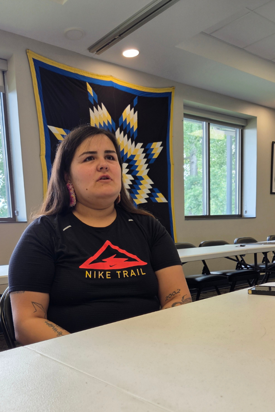 Rosa Oothoudt, 23, talks about the kind of person her little brother, 17-year-old Dylon Oothoudt, was, at the Onigum Community Center on Sept. 16, 2026.