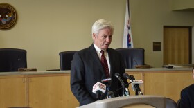 Tazewell County State's Attorney Stewart Umholtz speaks at a Thursday news conference at East Peoria City Hall.
