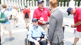 U.S. Sen. James Lankford speaks with World War II veterans at the National World War II Memorial in Washington, D.C. on June 10, 2015.