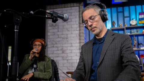 Vocalist Erica Tracy and keyboardist Noah Baerman perform Stevie Wonder’s ‘Love’s in Need of Love Today’ in Connecticut Public’s Studio Five in Hartford on December 11, 2025.