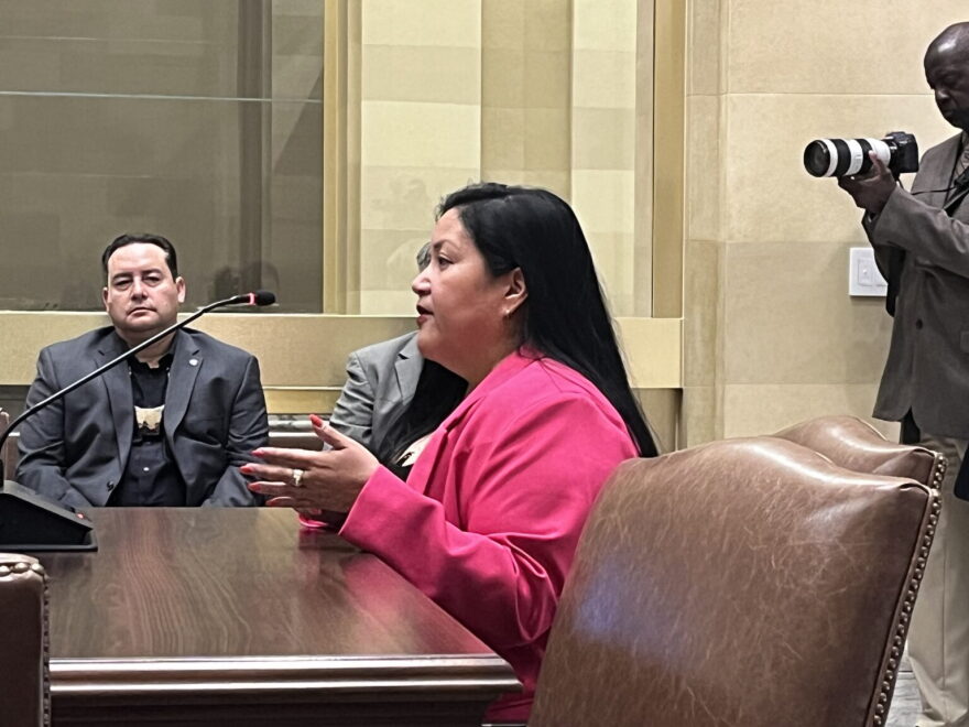 Sharon Scott, president of the Oklahoma Intertribal Tax Association, testifies at a joint tribal relations committee hearing on Monday at the Oklahoma Capitol.
