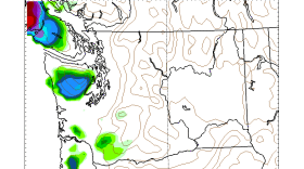Here is the 24 h snow totals ending 4 pm today and 4 pm Wednesday from the UW high-res model. LOTS of snow over the Olympics and its SE side, particularly the second day. Big snow dumps over the Cascades. Even the lowlands could see some.