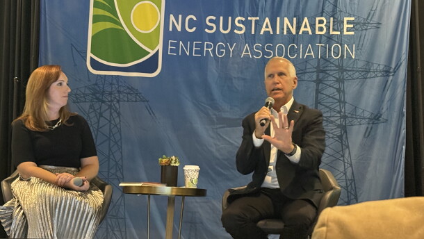 U.S. Sen. Thom Tillis, R-NC, speaks Thursday at the N.C. Sustainable Energy Association's Making Energy Work conference. Tillis said he is planning to either start up or join an organization that recruits moderate candidates to run for office.