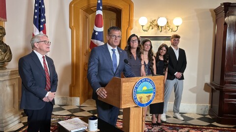 Ohio Department of Public Safety Director Andy Wilson speaks to reporters after being announced as Gov. Mike DeWine’s choice for attorney general.