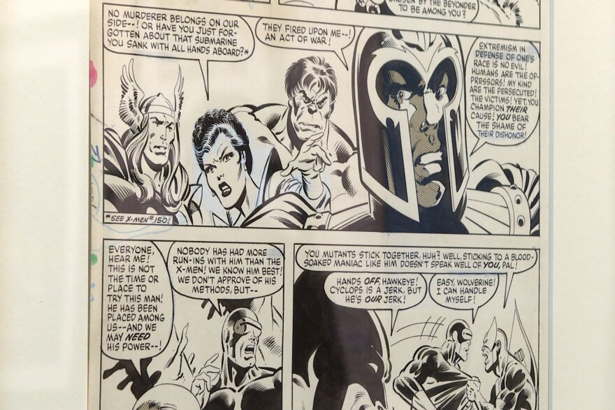 Original artwork for a Marvel comic book by Mike Zeck is on display at the McCalla School.