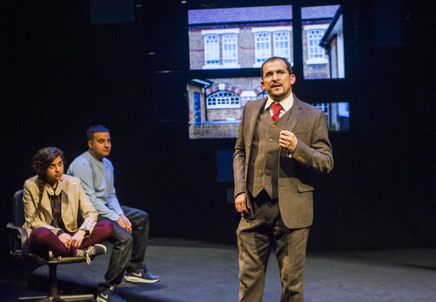 Actor Nabil Elouahabi (right) plays a lawyer working with radicalized youth in the London production of <em>Another World: Losing Our Children to Islamic State</em>, which closes Saturday at the National Theatre.