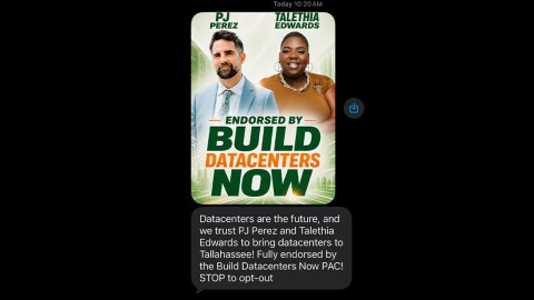 The text from the pro "build datacenters" PAC went out Wednesday morning.