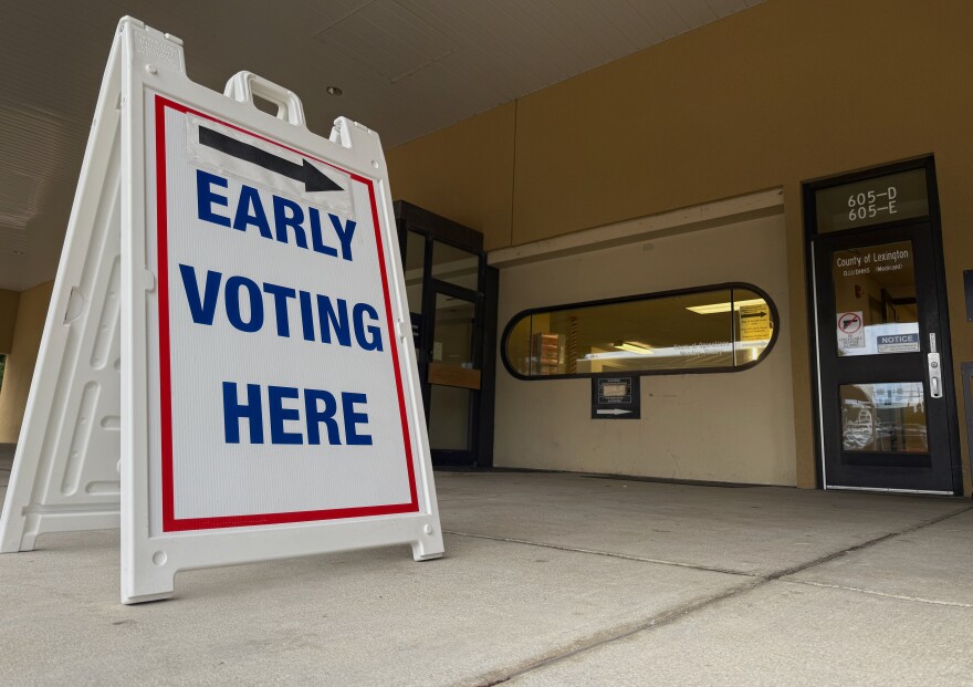 A sign tells voters