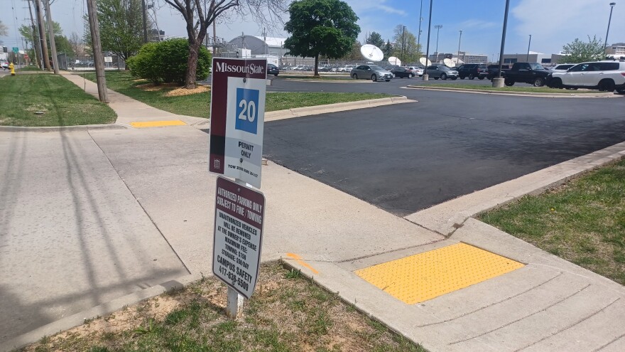 A parking lot on the Missouri State University campus in Springfield (photo taken April 14, 2025).