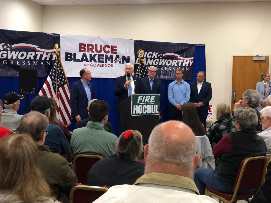 Republican governor hopeful Bruce Blakeman spoke to a crowd of voters as the GOP candidates rallied in Elmira.
