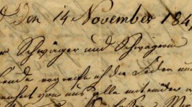 A close-up of a handwritten document in cursive script on aged paper. The text is in German and includes the date '14 November 184_