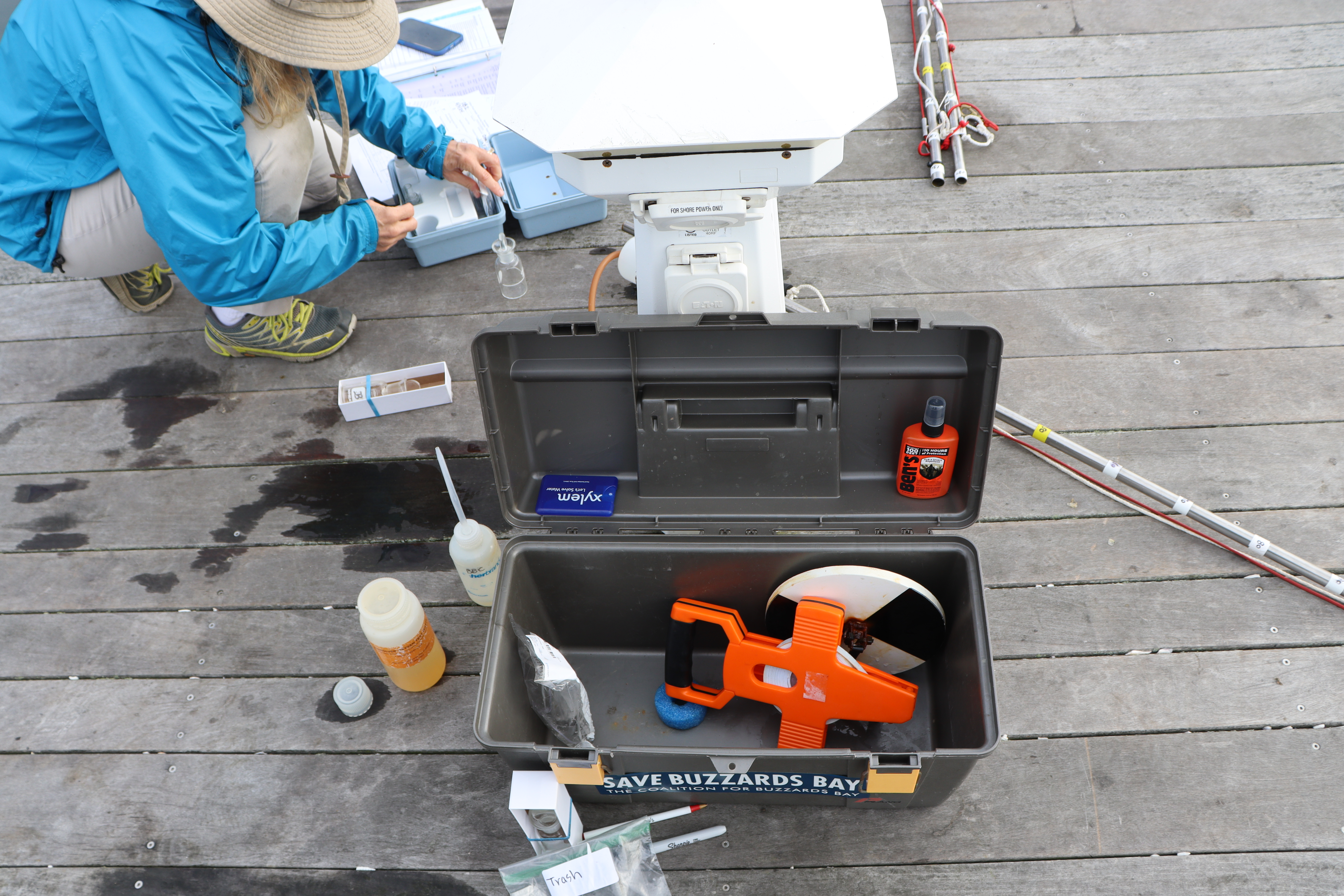 Volunteer Lisa Kingston continues the hour-and-a-half long process to submit water quality data to the Buzzards Bay Coalition.