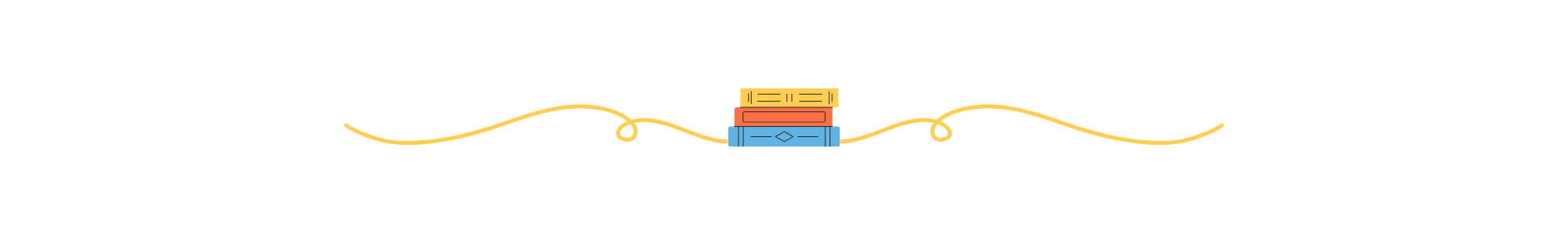 A playful illustration of three colorful books stacked up.