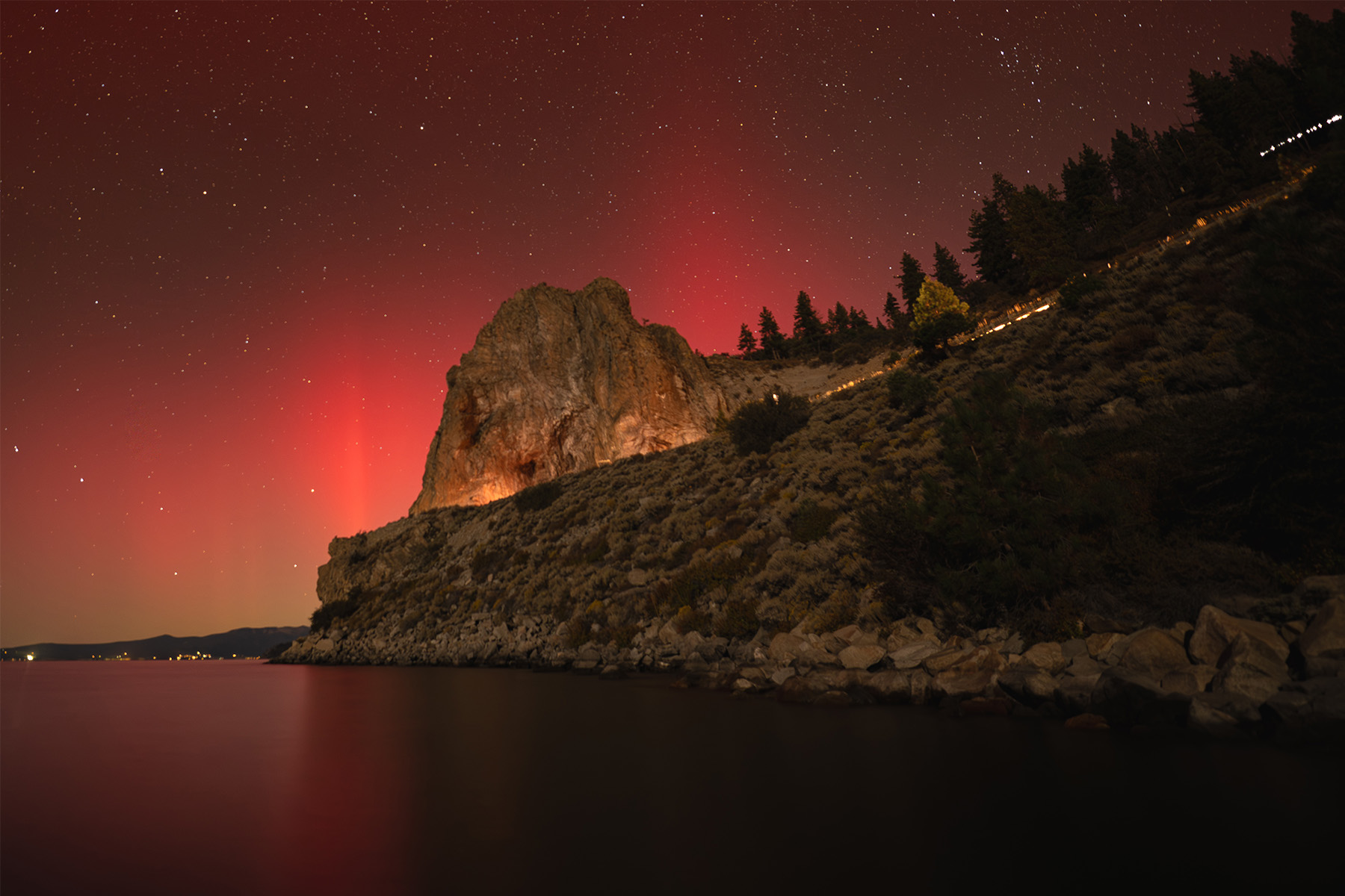 Aurora Borealis at Cave Rock, Lake Tahoe.